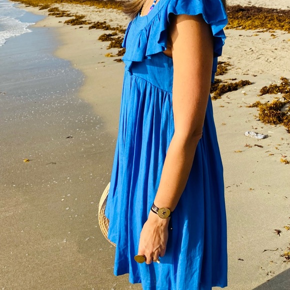 Blue Ruffle Sleeve Dress - Picture 6 of 10